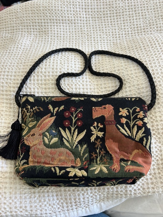 Home and Abroad Handbags - Home and Abroad Tapestry Animal Motif Crossbody Bag in Black and Multicolor